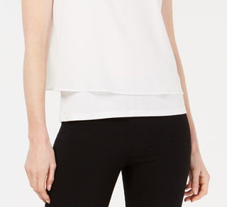 Bar III Women's Mixed Media Split Back Tank Top White Size Large