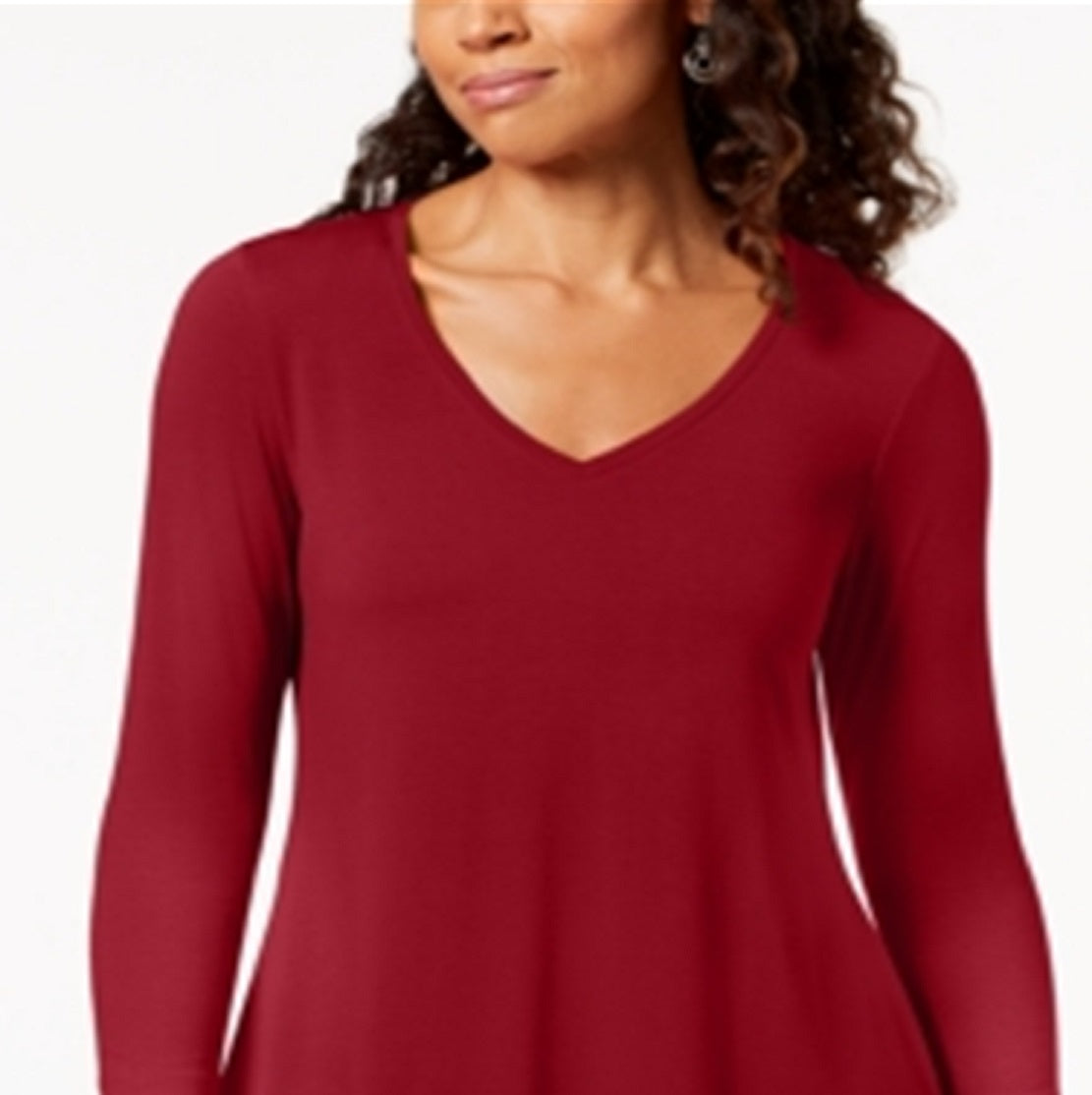 JM Collection Women's V Neck Handkerchief Hem Top Red Size Small