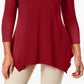 JM Collection Women's V Neck Handkerchief Hem Top Red Size Small