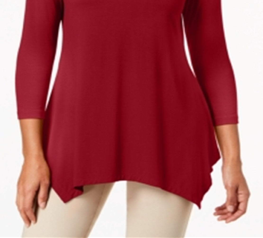 JM Collection Women's V Neck Handkerchief Hem Top Red Size Small