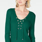INC International Concepts Women's Ribbed Rhinestone Grommet Sweater Green Size Medium