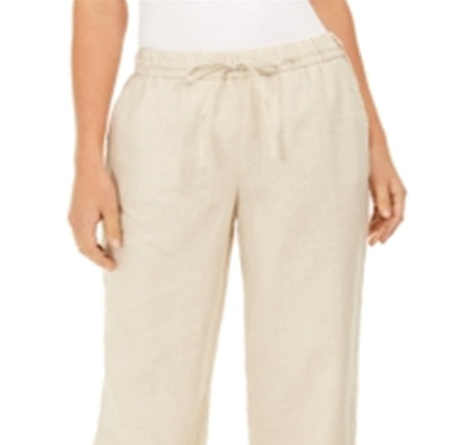 Charter Club Women's Linen Drawstring Waist Pants Brown Size XX-Large