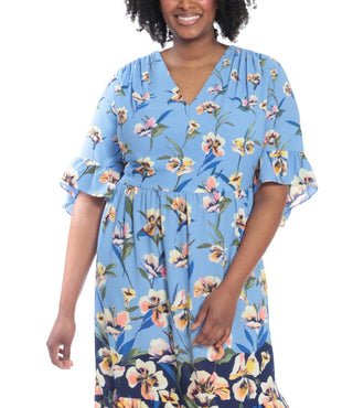 London Times Women's Floral Print Maxi Dress Blue Size 14W