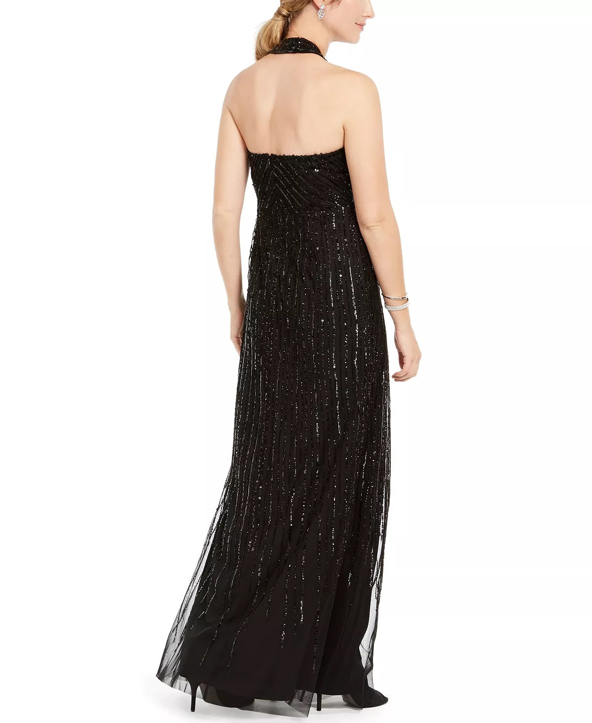 Adrianna Papell Women's Halter Beaded Gown Black Size 14