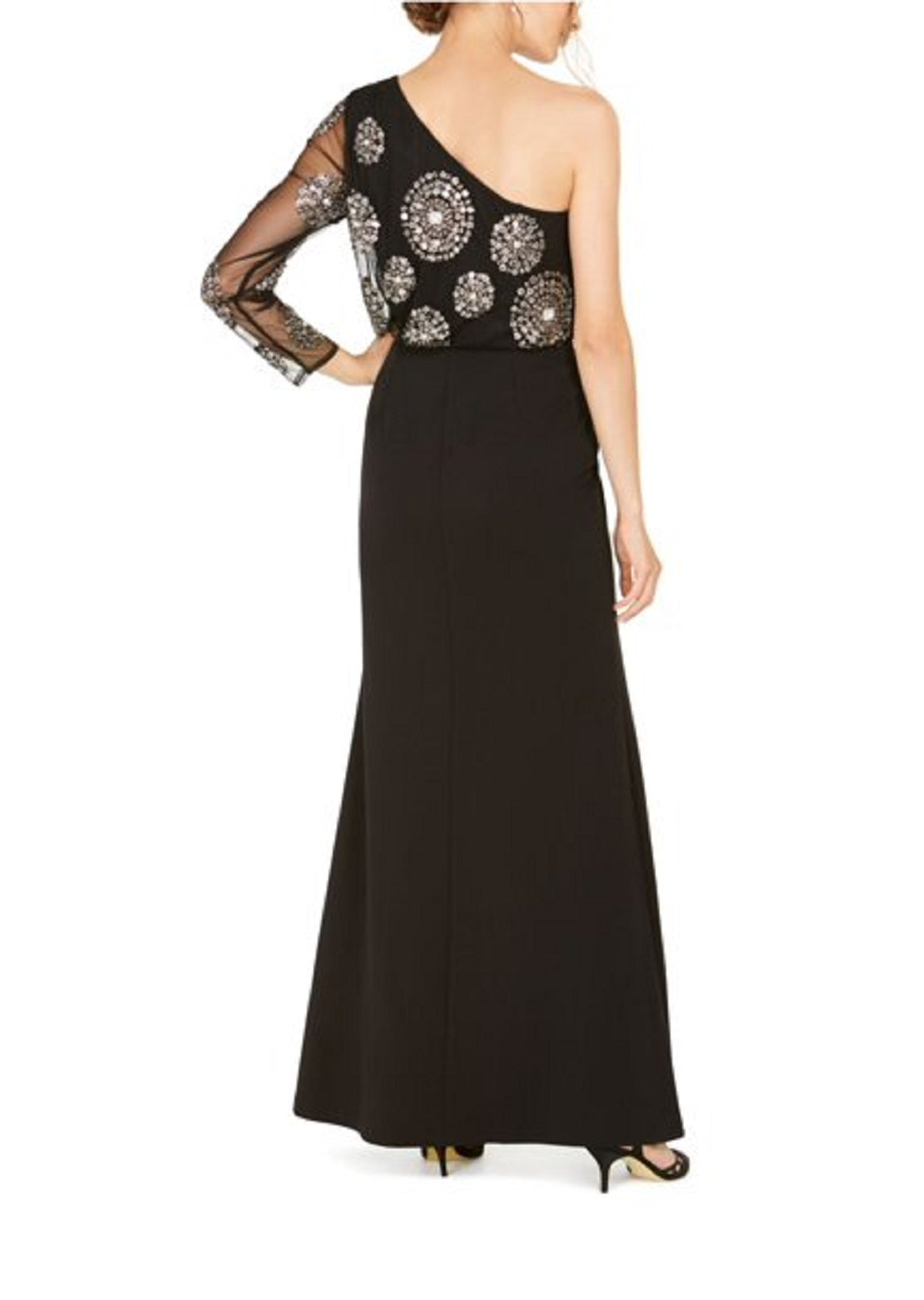Adrianna Papell Women's Beaded One Shoulder Gown Black Size 12