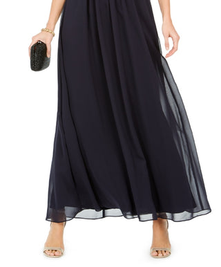 Adrianna Papell Women's Off The Shoulder Chiffon Gown Blue Size 12