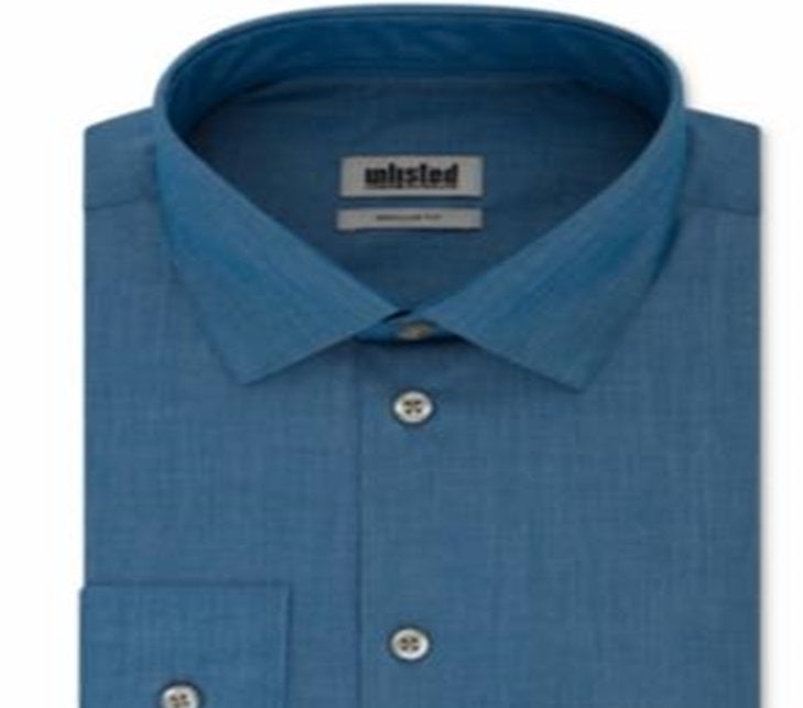 Kenneth Cole Men's Regular Fit Solid Dress Shirt Blue Size -L
