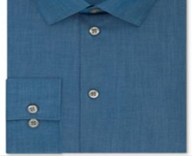 Kenneth Cole Men's Regular Fit Solid Dress Shirt Blue Size -L