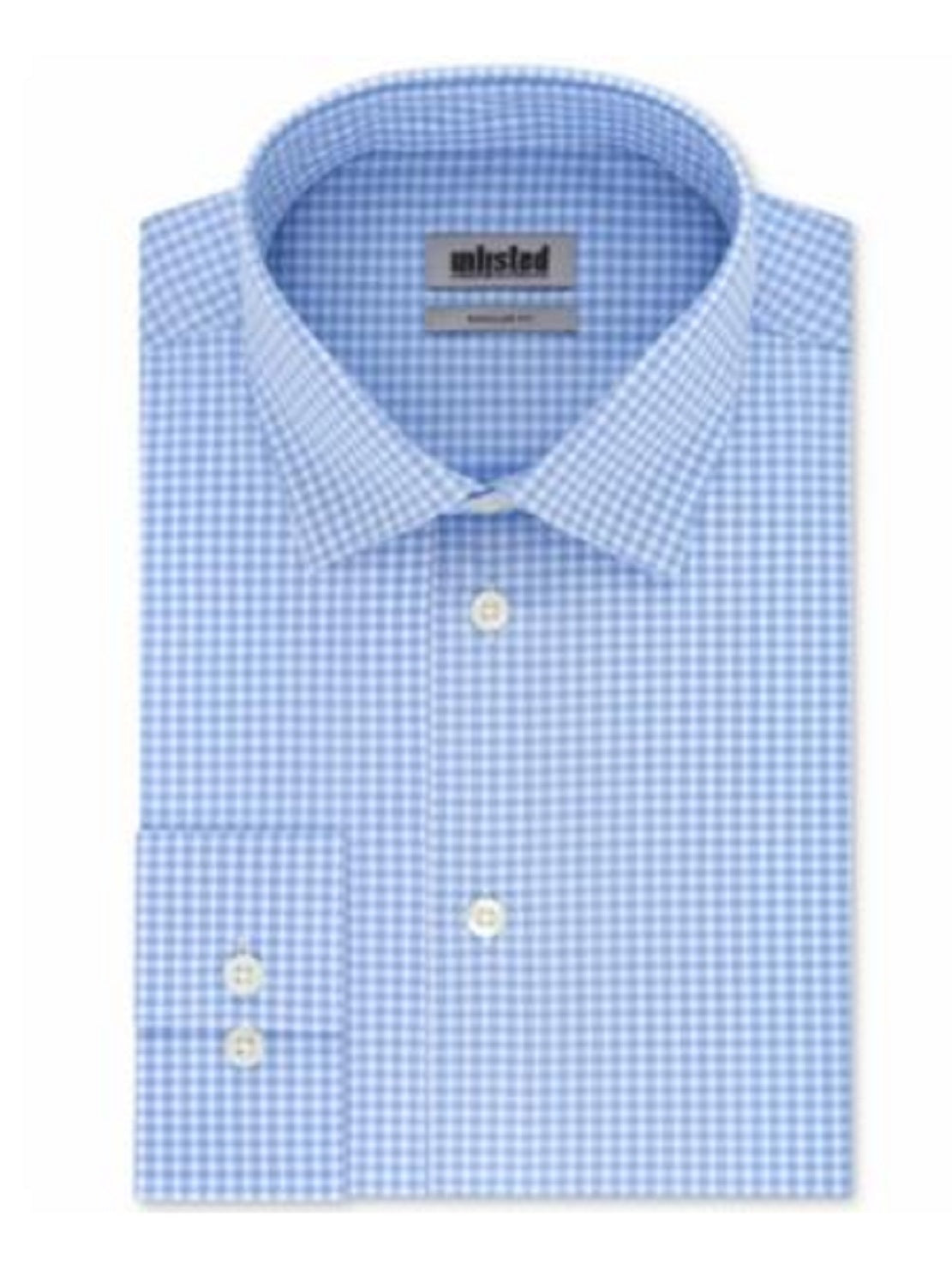 Kenneth Cole Men's Regular Fit Checks and Stripes Dress Shirt Blue Size L