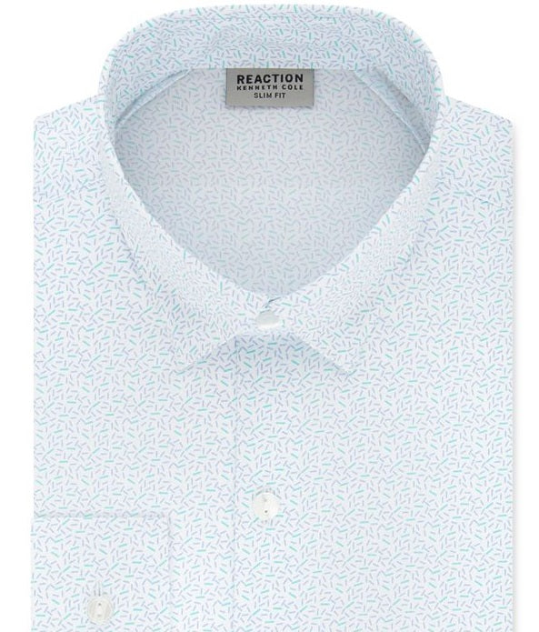 Kenneth Cole Men's Printed Collared Slim Fit Dress Shirt Blue Size 36-37