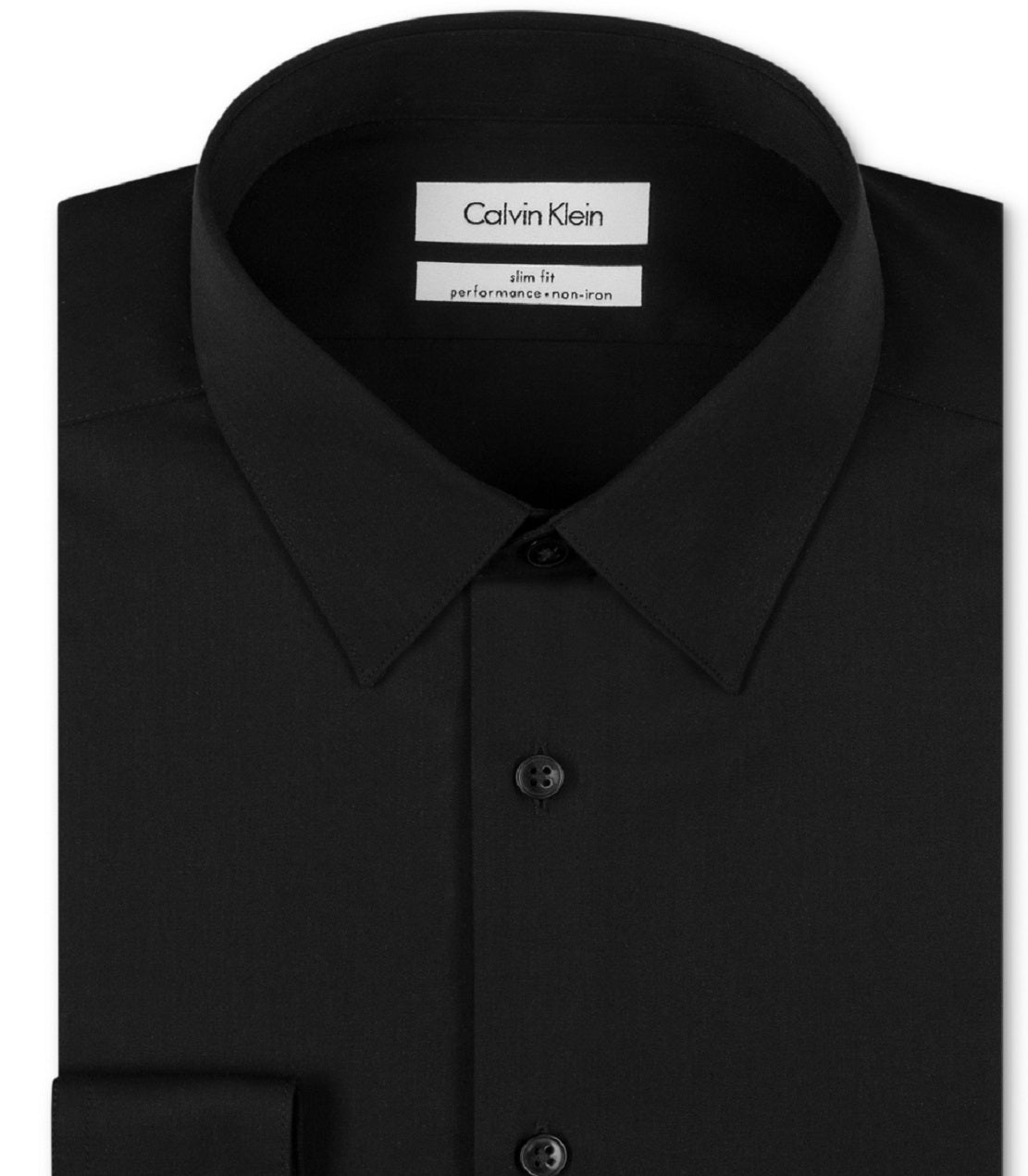 Calvin Klein Men's Slim Fit Non Iron Performance Herringbone Point Collar Dress Shirt Black Size 34X35