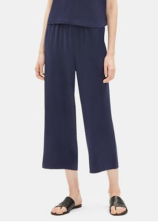 Eileen Fisher Women's Silk Wide Leg Cropped Pants Blue Size X-Small