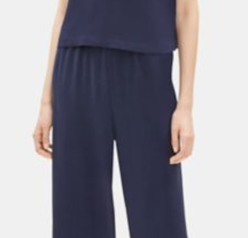 Eileen Fisher Women's Silk Wide Leg Cropped Pants Blue Size X-Small