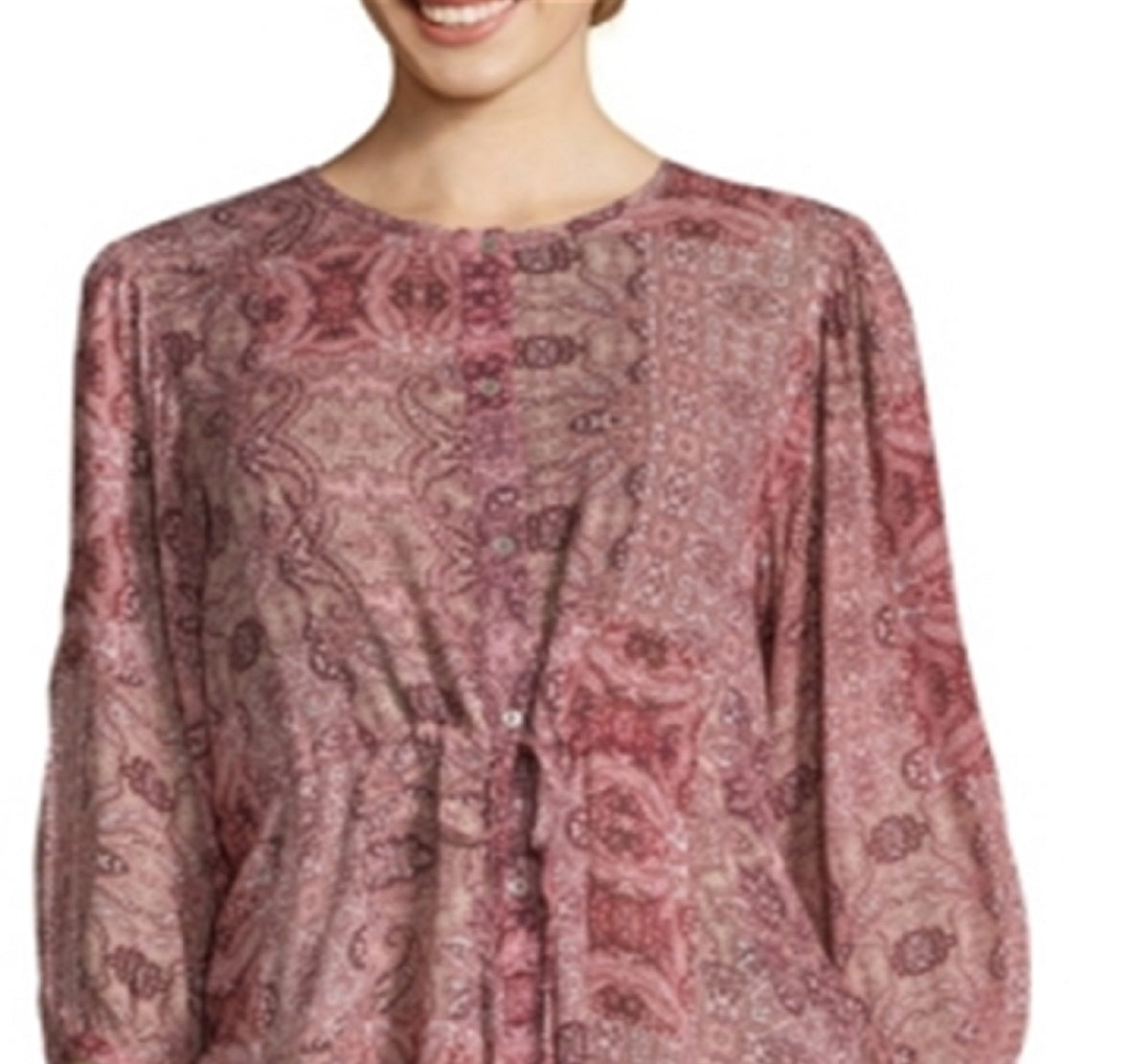John Paul Richard Women's Cinched Waist Printed Blouse Purple Size Large