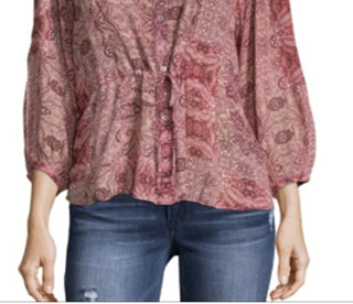 John Paul Richard Women's Cinched Waist Printed Blouse Purple Size Large