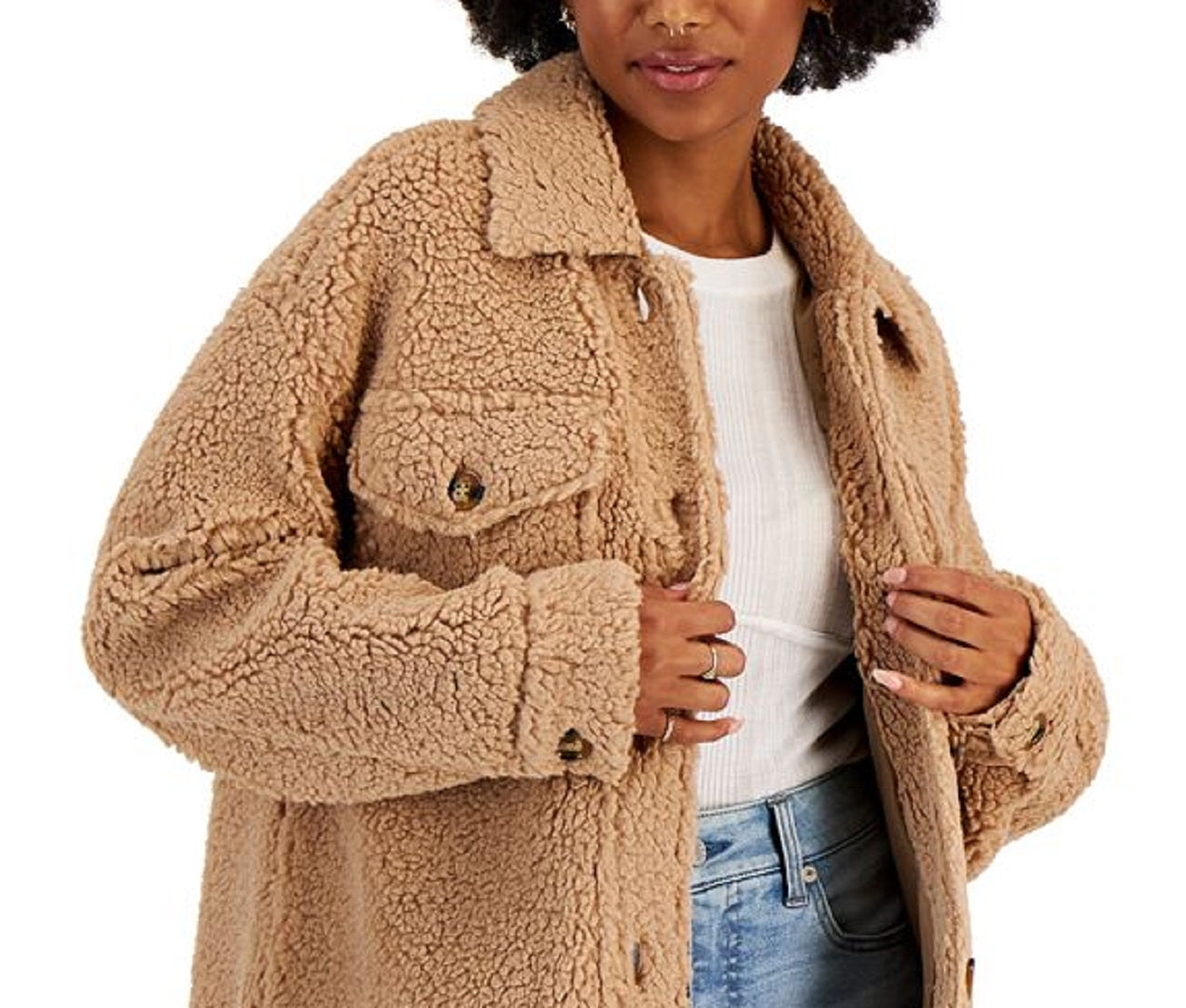 Coffeeshop Junior's Fleece Shirt Jacket Brown Size Small