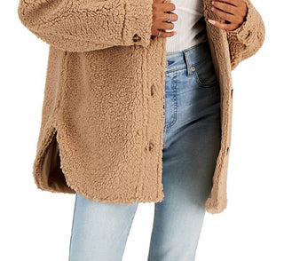 Coffeeshop Junior's Fleece Shirt Jacket Brown Size Small