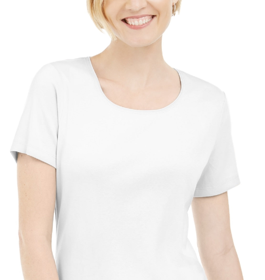 Karen Scott Women's Short Sleeve Scoop Neck Top White Size Large