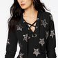 INC International Concepts Women's Embellished Star Hoodie Black Size Small