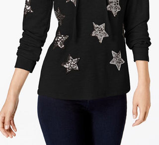 INC International Concepts Women's Embellished Star Hoodie Black Size Small
