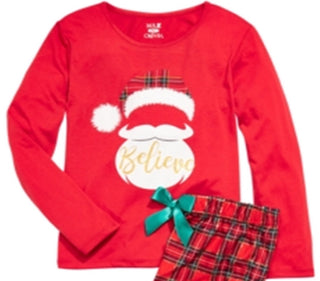 Max & Olivia Big Girl's 2 Pc Believe Santa Pajama Set Red Size S