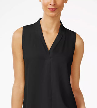 Calvin Klein Women's Pleated V Neck Shell Black Size Medium