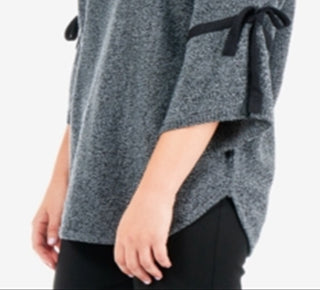 NY Collection Women's Marled Tie Sleeve Sweater Gray Size X-Large
