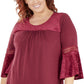 NY Collection Women's Plus Devore Crochet Trim Top Red Size 2X
