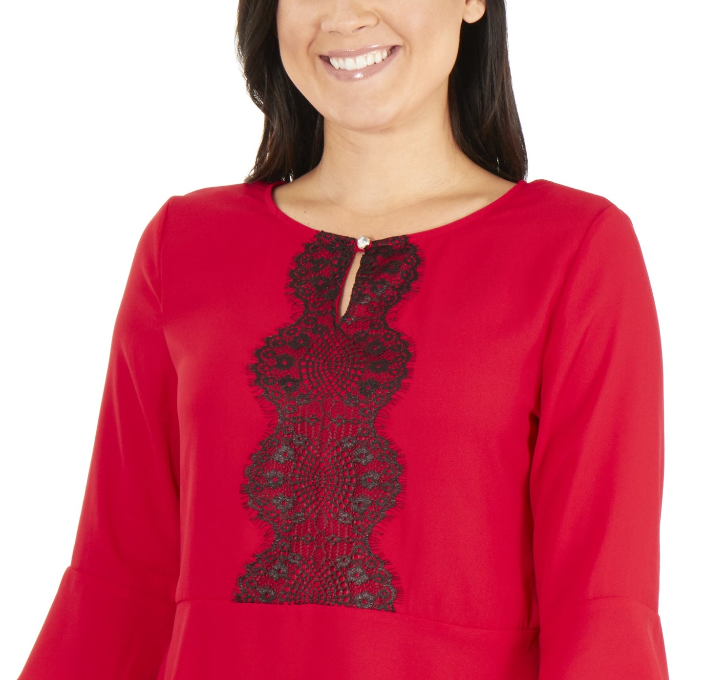 NY Collection Women's 3/4 Bell Sleeve Peplum Top Red Size Petite Large