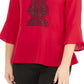 NY Collection Women's 3/4 Bell Sleeve Peplum Top Red Size Petite Large