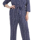 NY Collection Women's 3/4 Sleeve Sash Belt Jumpsuit Blue Size 3X