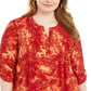 NY Collection Women's Printed Pleated Top Red Size 3X
