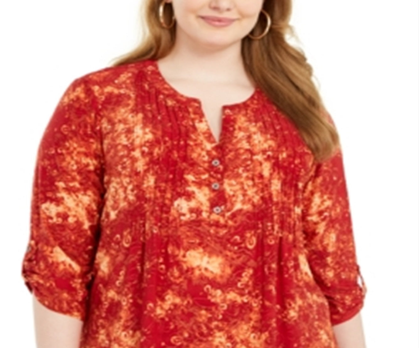 NY Collection Women's Printed Pleated Top Red Size 3X