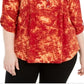 NY Collection Women's Printed Pleated Top Red Size 3X