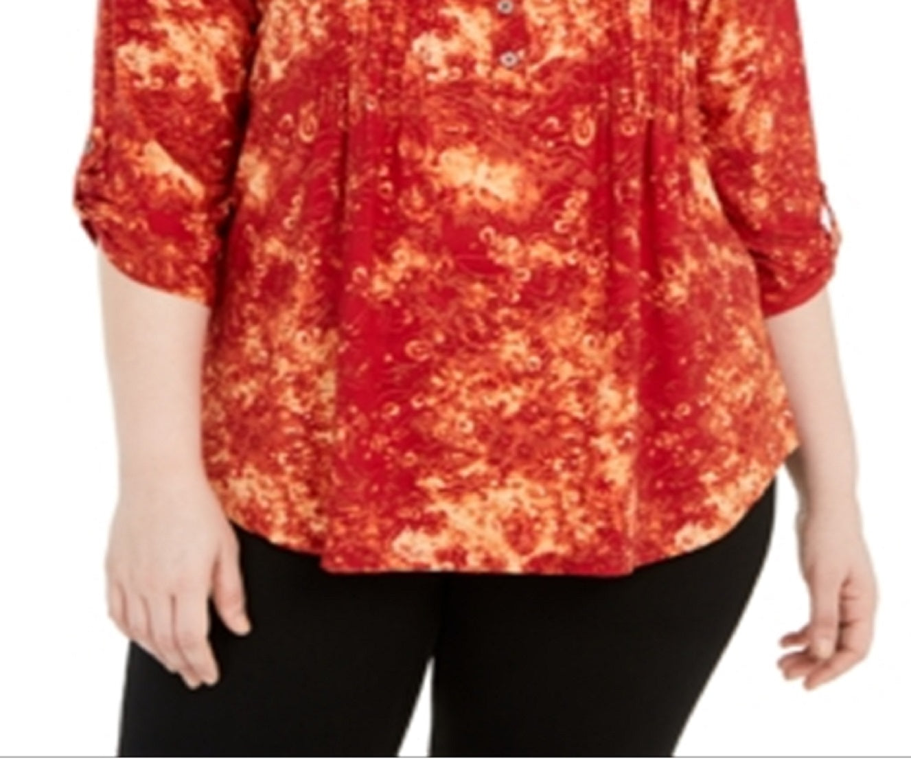 NY Collection Women's Printed Pleated Top Red Size 3X