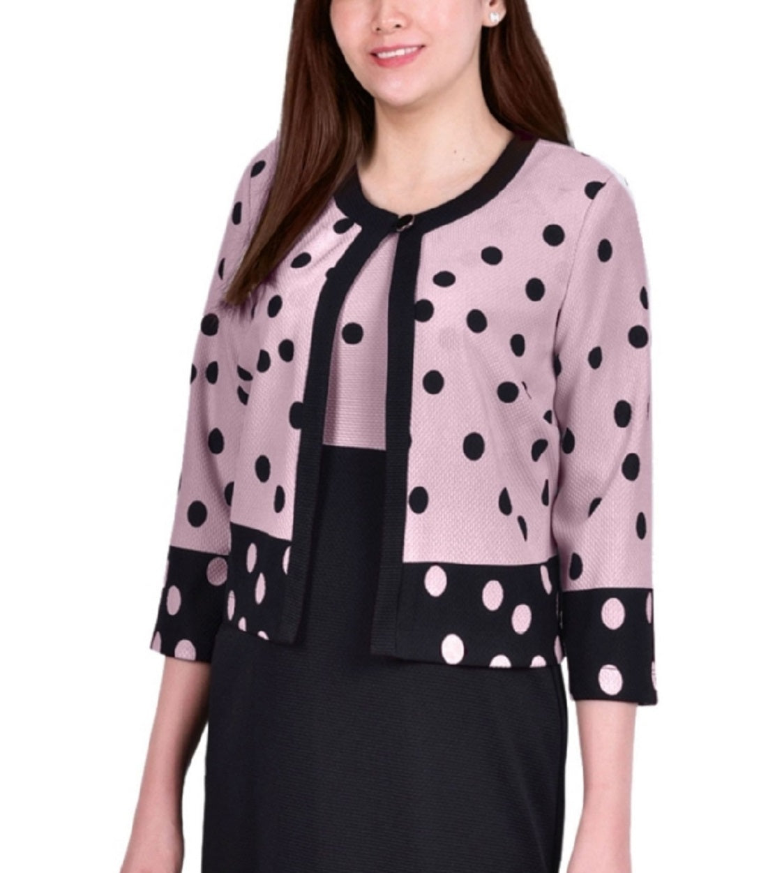 NY Collection Women's 3/4 Sleeve Two Piece Dress Set Black Size 10