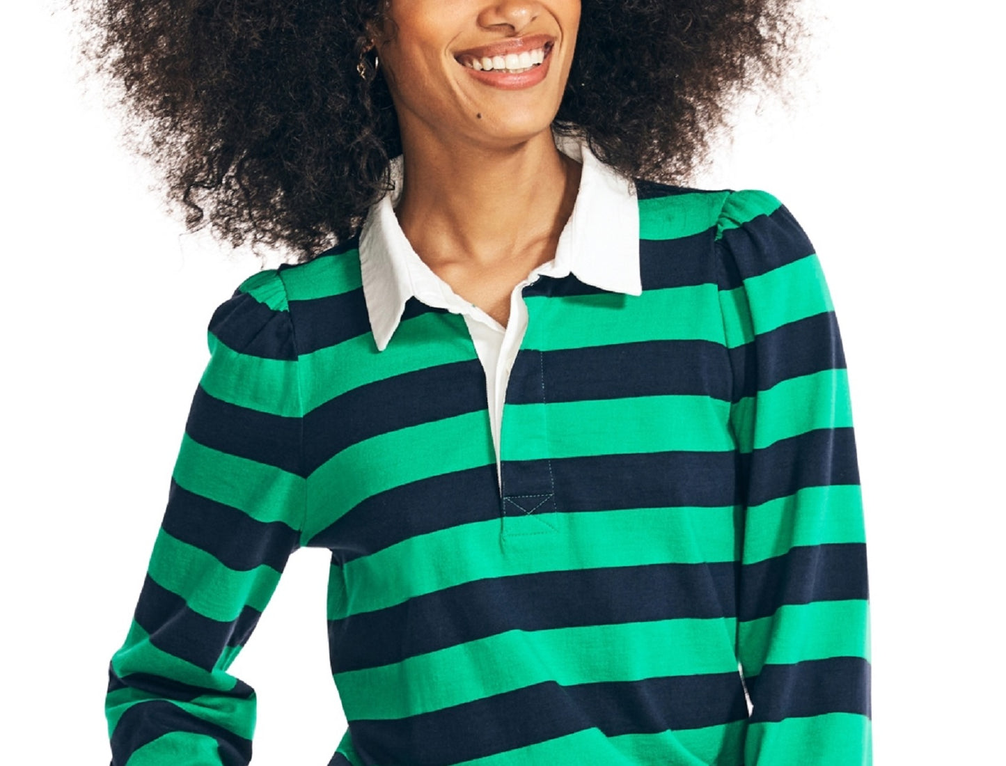 Nautica Women's Puff Sleeve Rugby Top Green Size Large