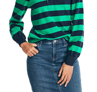 Nautica Women's Puff Sleeve Rugby Top Green Size Large