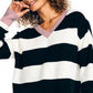 Nautica Women's Striped V Neck Sweater Black Size Small