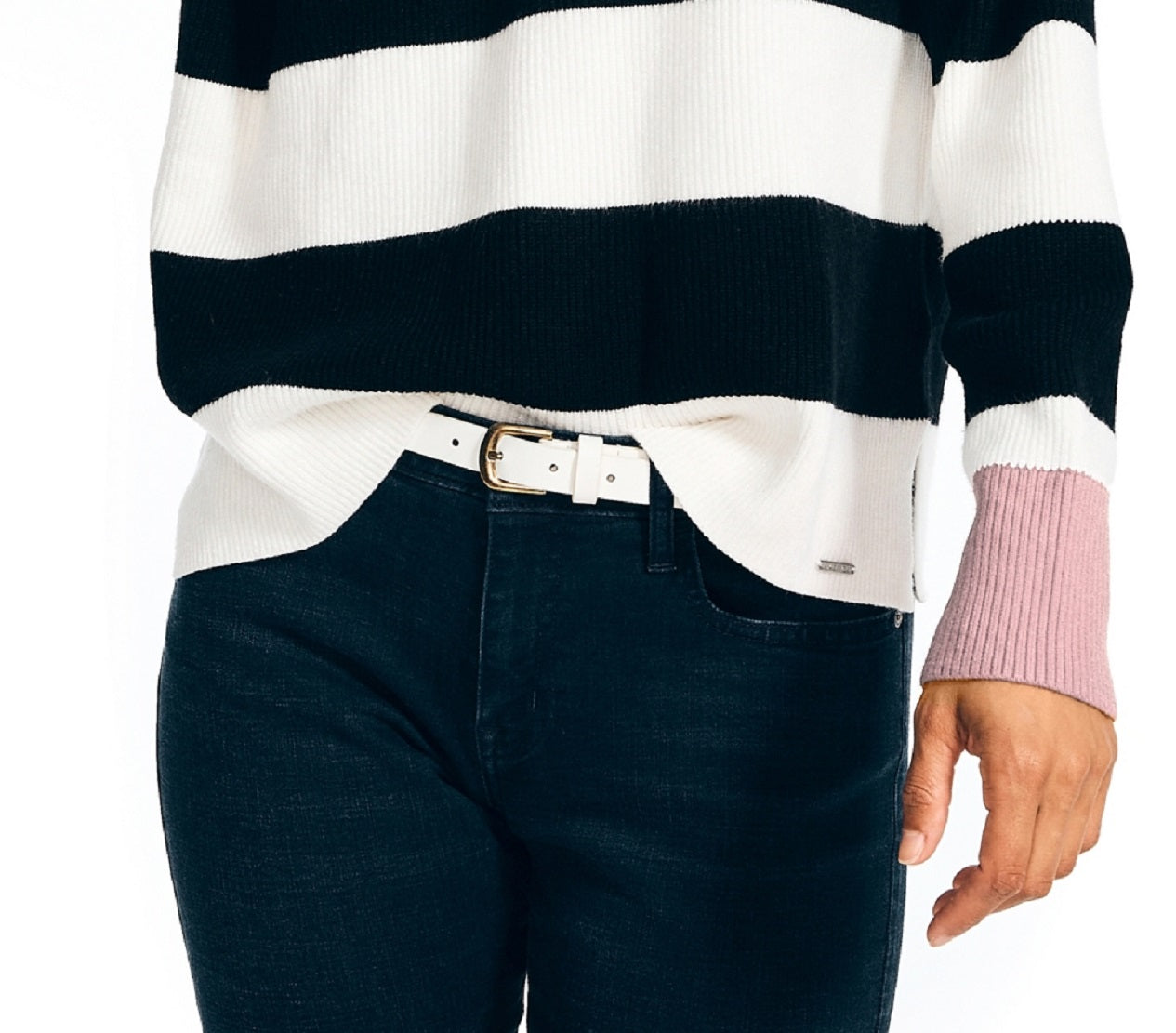 Nautica Women's Striped V Neck Sweater Black Size Small