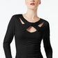 INC International Concepts Women's Criss Cross Front 3/4 Sleeves Pullover Top Black Size X-Small