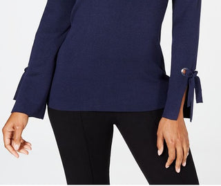 JM Collection Women's Grommet Trim V Neck Top Blue Size Medium