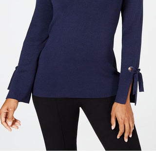 JM Collection Women's Grommet Trim V Neck Top Blue Size Large