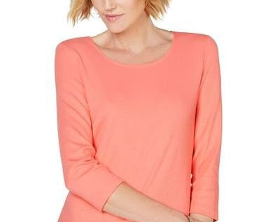 Karen Scott Women's Scoop Neck Three Quarter Sleeves Pullover Top Orange Size XX-Large