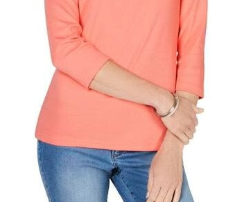 Karen Scott Women's Scoop Neck Three Quarter Sleeves Pullover Top Orange Size XX-Large