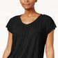 JM Collection Women's Cap Sleeve V Neck Top Black Size Small