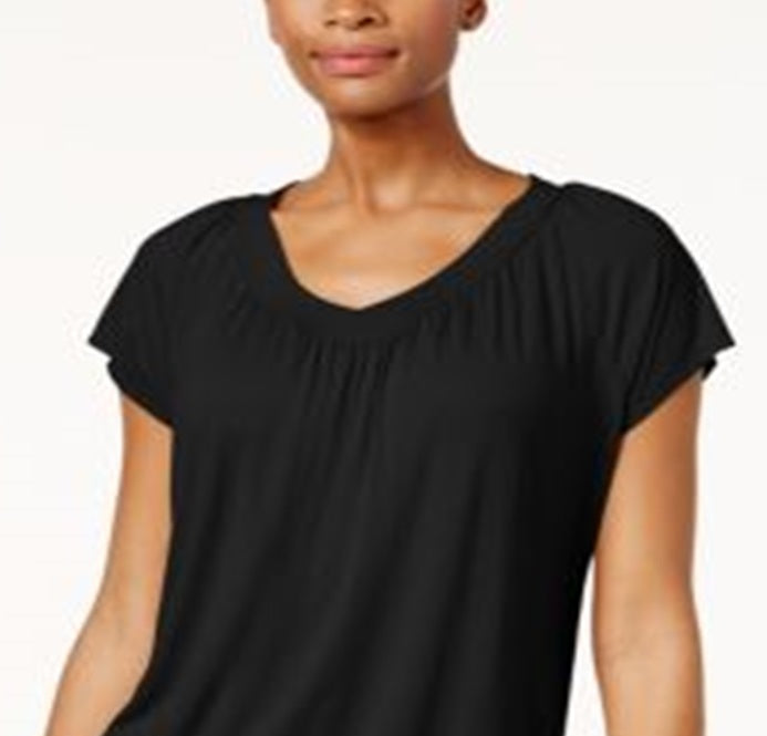 JM Collection Women's Cap Sleeve V Neck Top Black Size Small