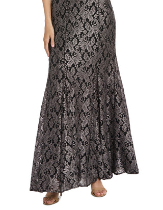 Nightway Women's Glitter Lace Keyhole Gown Black Size 12