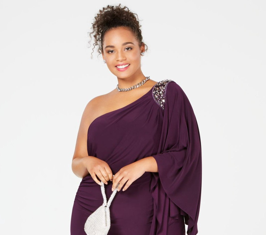 Morgan & Company Women's Plus One Shouldered Dress Purple Size 16W
