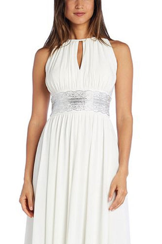 R & M Richards Women's Embellished Keyhole Cutout Gown White Size 6